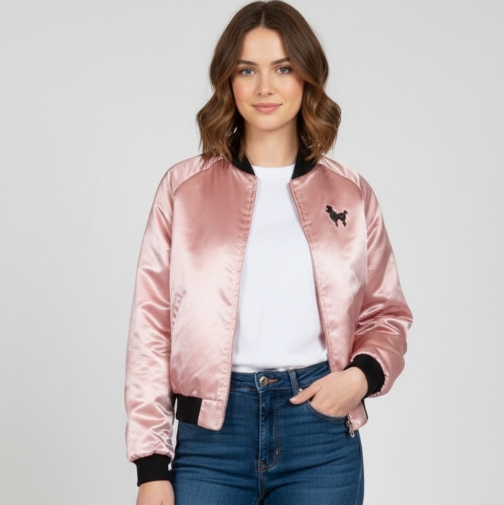 Spirit "Pink Ladies" or "Pink Sweeties" satin costume bomber jacket
